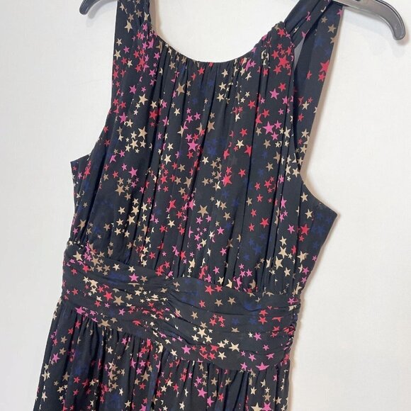 Trina Turk Womens Sleeveless Silk Halter Mini Dress Black 2 Star Print Pleated - Picture 2 of 9